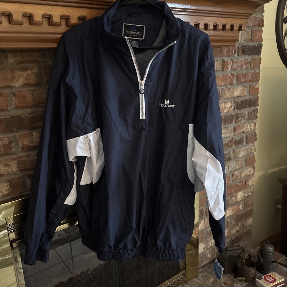 holloway windbreaker Blue & White Golfing V-neck Size Large New - Picture 1 of 8